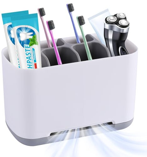 Fosoloni Zahnbürstenhalter Zahnbürsten Organizer, Zahnbürste und rasiererhalter-(4 Zahnbürstenfächer+2 Aufbewahrungsschlitze), Große Zahnbürstenhalter Zahnbürste Halterung für Familie, Kinder