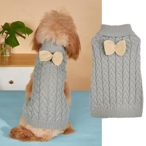 Hundepullover Weste Hund Rollkragenpullover Schleife Stricken Kleine Hundepullover Warme Hunde Winterkleidung Pullover Hundemantel Weihnachtskostüm für Hunde Katzen (Grau, S)