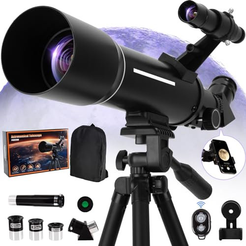 AQV Teleskop Astronomie, Teleskop für Kinder und Einsteiger, 70 mm Blende, 400 mm AZ-Halterung, Refraktor Astronomy Erwachsene Telescope mit Stativ, Mondfilter, Handy-Adapter, Tragbares Rucksack