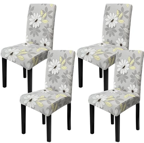 Sufdari Chair Covers 4 Grey Stretch Dining Chair Covers, Spandex seat Covers for Dining Chairs,Elastic Washable Chair Protectors for Dining Room,Hotel,Restaurant,Banquet (4,Grey)