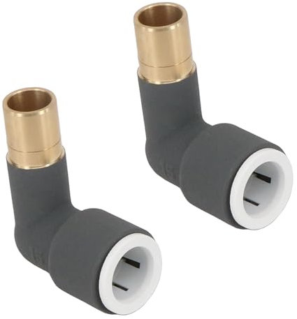 SPARES2GO 15mm x 15mm Push Fit Radiator Valve Anthracite Reducing Elbow Stem Compression (Pack of 2)