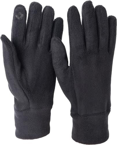 styleBREAKER Damen Touchscreen Fleece Handschuhe Einfarbig, warme Fingerhandschuhe, Winter 09010047, Farbe:Schwarz