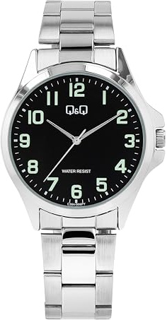 Q&Q Herren-Uhr Edelstahl Gliederarmband 3 Bar Analog Quarz (silberfarbig schwarz)
