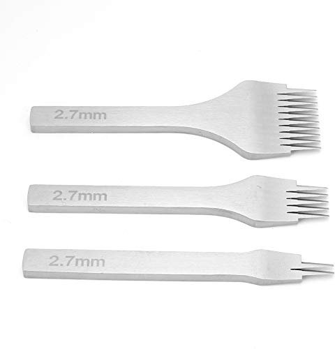 3Pcs Handwork Leather Pro Pricking Iron French Style Leather Tools Stitch 2.7/3.0/3.38/3.85Mm Leather Chisel Hole Punch Tool(2.7mm)