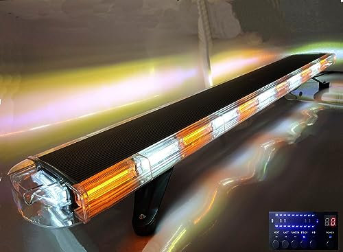 Amber+Blanc COB Light 21 Mode Imperméable à l'eau d'urgence Stroboscopique avec Contrôleur d'affichage Numérique pour Voiture, Camion, Remorque, Véhicule Postal, Secours d'urgence