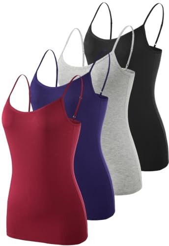 Knuffnee 4 Pack Womens Camisole Adjustable Spaghetti Strap Tank Tops Basic Undershirt Cami Tops