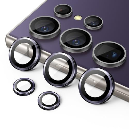 JETech Protection Objectif Caméra pour Samsung Galaxy S24 Ultra, Couvercle d'Anneau Individuel en Métal en HD Verre Trempé 9H, HD Transparent, 1 Série (Violet Titane)