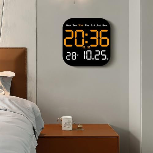 SPORTARC Elektrische digitale Wanduhr, LED-Wanduhr mit Fernbedienung, multifunktionales Display, Wecker, Temperatur, Datum, Uhrzeit, für Heimbüro (rot und orange), 3XA217L4NA0I2187FXNCU06A77WJ