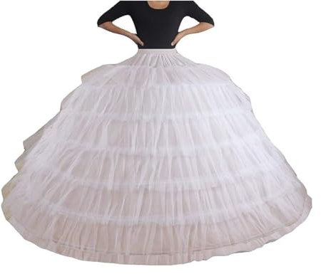 Geforsp Petticoat aus Tüll mit 6 Reifen, Unterrock für Hochzeitskleid, Brautkleid, langes Ballkleid, Weiß, A-weiß, 00