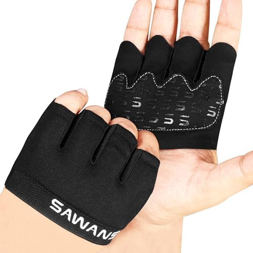 SAWANS Gants de Gymnastique Hommes Femmes Haltérophilie Entraînement Fitness Rembourré Extra Grip Protection de la Paume Silicone Antidérapant Respirant Quatre Doigts Gants d'entraînement (Noire, L)