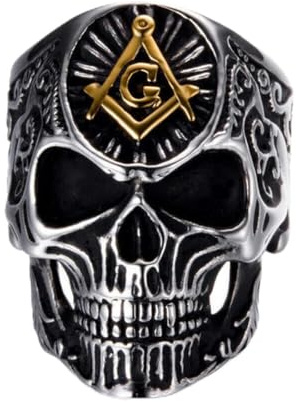 Herren Edelstahl Punk Biker Herren Freimaurer-Totenkopf Ring für Männer Größe 7-14