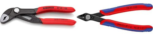 KNIPEX Cobra® Mini-Wasserpumpenzange, 125 mm & Electronic Super Knips Elektronik-Seitenschneider, 125mm, weicher Draht (Kupfer) bis 1,6mm, mittelharter Draht(Nagel) bis 1,2mm, 78 61 125