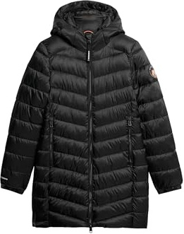 Superdry Damen Mittellanger Fuji Steppmantel mit Kapuze Schwarz 42