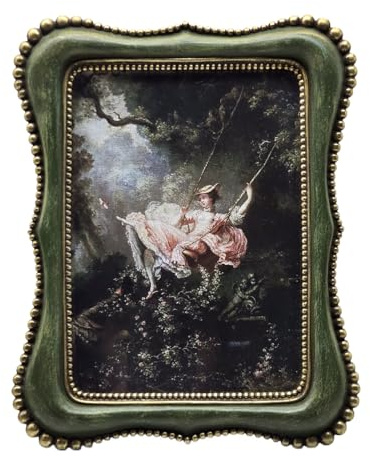 YULINK 12,7 x 17,8 cm großer Vintage-Bilderrahmen, Antik-Grün, kunstvoller Bilderrahmen, für Tischplatte und Wanddekoration, dekorative Retro-Heimdekoration, altmodische Fotogaleriekunst