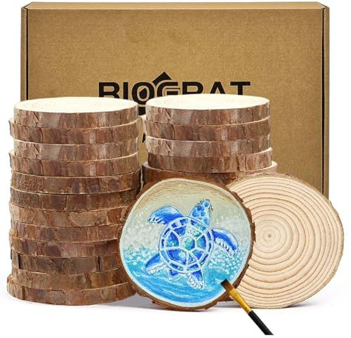 BIOGRAT Holzscheiben 8-9 cm zum Basteln, 22 Stücke Baumscheiben ca. 1 cm dick, für Weihnachtsdeko, Kunst, Handwerk, DIY