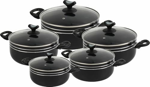 Non-Stick Casserole Cooking Pot 10 Piece Set with Glass Lid 18-26cm