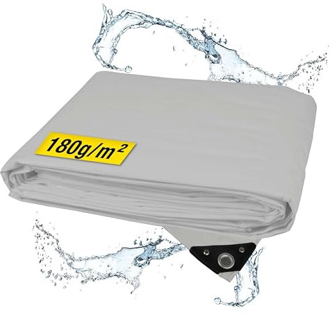 horizont Telo di copertura impermeabile 180 g/m², 4 x 8 m, con occhielli antistrappo, sabbiera e copertura per piscina, per auto, moto, bicicletta, robusta pellicola di copertura per esterni, grigio