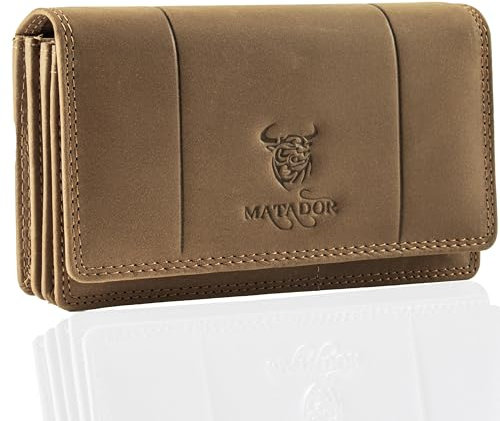 MATADOR Damen Geldbörse Mittelgroß Leder #VENEDIG mit edler Geschenkbox, Elegante Damen-Geldbörsen mit RFID Blocker, Luxus Geldbörse Damen Mittelgroß Viele Kartenfächer, Braun Hell