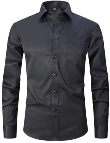 Men's Dress Shirts Long Sleeve Slim Fit Turndown Collar Shirt Formal Business Casual Wedding Button Down Shirts Deals of The Day Sale Prime Black