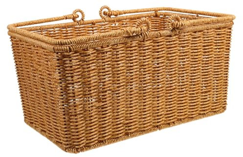 Happyyami Einkaufskorb Eierkorb Im Natürlichen Stil Eierkorb Für Die Küche Desktop-aufbewahrungskorb Handgewebter Korb Dekorativer Geflochtener Korb Kunststoff-Rattan Wiederverwendbar