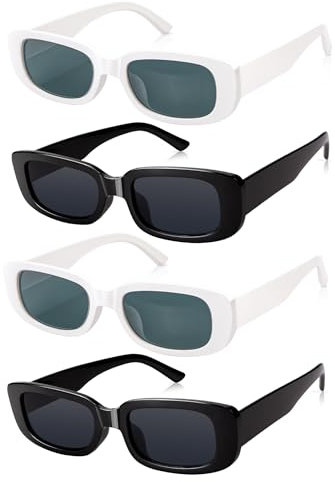 Becellen 4 Stück Sonnenbrille Vintage, Rechteckig Retro Sonnenbrillen Set Mode Bunte Sunglasses Mit UV 400 für Damen Herren