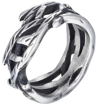 Joliernelle Jesus Crown of Thorns Ring für Männer Vintage Edelstahl Dorn Ring Vine Ast Lucky Ring
