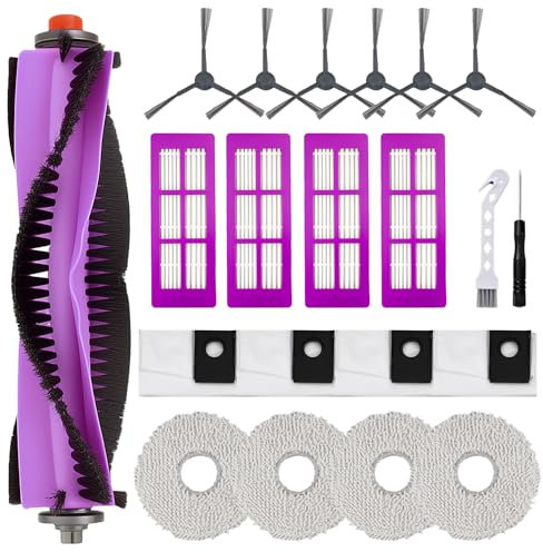 Kit d'accessoires pour Eureka J15 Pro Ultra Aspirateur Robot Pièces de rechange, 1 Brosse Rouleau Principale, 4 Filtres, 4 Lingettes, 4 Brosses Latérales, 4 Sacs à Poussière, 1 Brosse de nettoyage