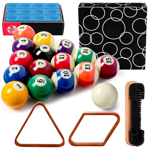 PullCrease 31-teiliges Billard-Zubehör-Set, Billardtischbälle mit Dreieck und Diamantkugelhalter, Queue-Kreiden, Pooltisch-Bürsten-Set