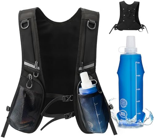 OUYULAI Laufweste Damen & Herren - Laufweste Damen Leicht, Laufweste Mit Trinkflasche, Reflektierender Laufrucksack Mit 6 Taschen Und Verstellbarem Riemen, Geeignet Zum Wandern, Radfahren, Rennen