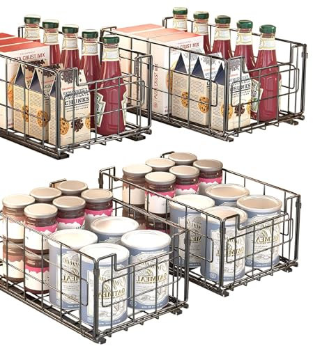 Teleskopschublade 2 Stück, Ausziehbare Schublade Küche Organizer Schrank, Erweiterbar Küchenschrank mit Kleber, Schubladen-Aufbewahrungsregale, Kein Bohren und Nageln Erforderlich