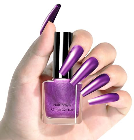 Metallic Purple Nail Polish - Quick-Dry with Smooth Mirror Gloss Chrome Finish - 60 Seconds Drying Time, Oil-Based Formula for Long-Lasting Wear and Chip-Resistant Results