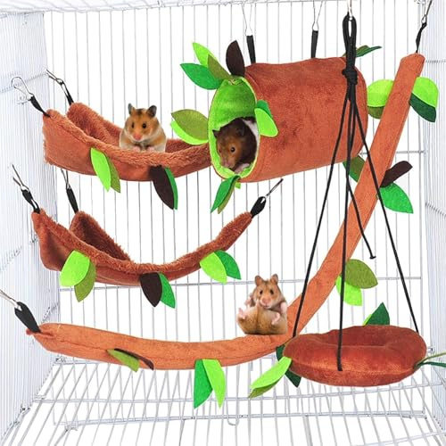 5-teiliges Hamster-Hängematten-Set für Sugar Glider – Käfigzubehör und Spielzeug für Kleintiere Enthält Hängematte, Versteck, Tunnel, Schaukel – ideal für kleine Hamster, Rennmäuse und Sugar Glider