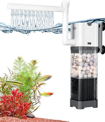 AQQA Aquarium Filter, 550L/h Einstellbarer Aquarium Filterpumpe, 6W Leiser Aquarium Innenfilter für Tank bis zu 130L