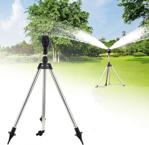 Generisch Edelstahl Rasensprenger mit Drehfunktion,Höhenverstellbares Teleskop-Stativ für Garten,Hof & große Flächen,360° Bewässerungssystem mit wassersparender Technologie
