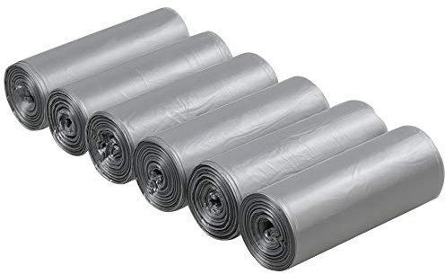 Obstnny Grey Bin Liner Bgas, 150 Bags / 6 Rolls Trash Bin Bag for Home (40L)