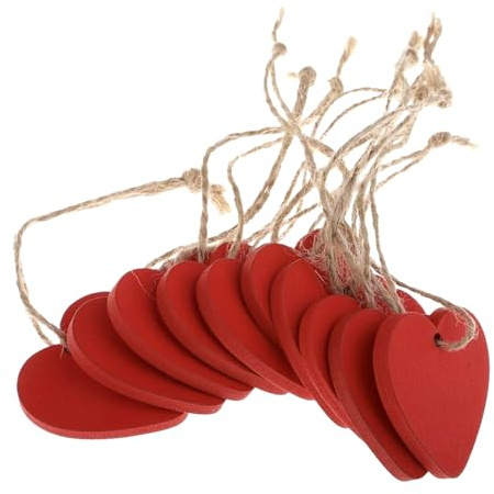 10 PCS Red Wooden Love Hearts with String,Durable Hanging Love Heart for Valentine's Day and Anniversary Decoration,4cm*4cm