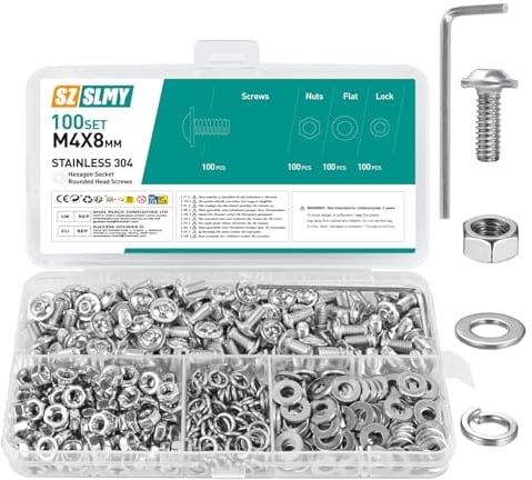 100 Set M4 Schrauben Set, Linsenkopfschrauben M4 x 8mm, Edelstahl Flanschschrauben Muttern Sets, Flachkopfschrauben mit Flansch, Vollgewinde Maschinenschrauben, Gewindeschrauben Set (100, M4x8mm)
