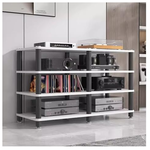4-Tier HiFi Rack for Home Entertainment - Corner Audio Video Tower Stand Media TV Stereo Cabinet Turntable & Amplifier Shelf Game Console Storage Unit Speaker nizer