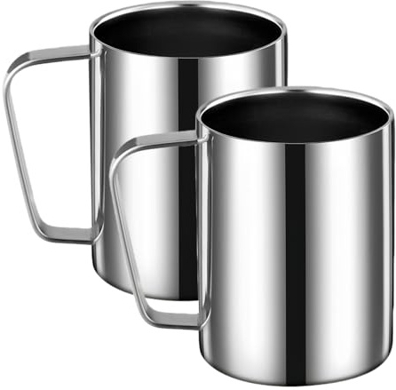 2 pezzi tazza in acciaio inox, 500 ml tazza da caffè a doppia parete isolata, tazza a doppia parete in acciaio inox, tazza da tè in metallo con manico, per caffè, latte, succhi di frutta, e altre