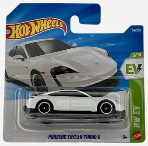 Hot Wheels - Porsche Taycan Turbo S - JJJ05 - HW EV 3/10 - weiß - Lizenziertes Porsche-Coupe im Maßstab 1:64 - Mattel 2026 (34/250) - Elektro Sportwagen - Lizenzmodell