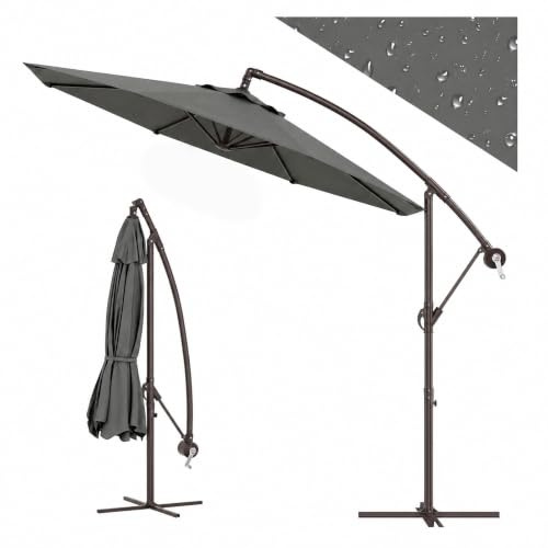 GarveeHome Ø300 cm drehbarer Ampelschirm Sonnenschirm mit Kurbel & Neigefunktion, UV-Schutz, farbbeständig, wasserabweisender Gartenschirm mit Schutzhülle und Ständer für Terrasse, Garten & Pool Grau
