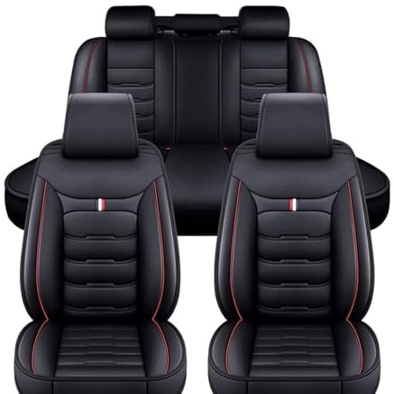 MeKnMoney Auto Sitzbezüge Set für Opel Mokka B/GS Line+/ Ultimate 2021 2022 2023 2024, Leder Schonbezüge Autositze Vordersitze und Rückbank Innenraum Zubehör,E/Black-red