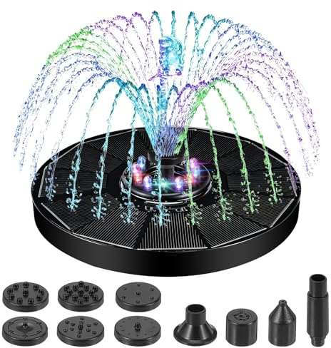 Sockywin Solar Fountain for Bird Bath Pump with Led Lights Solar Powered Water Pump Kit with 8 Nozzles 200L/H Floating Water Fountain for Outdoor Garden Ponds Pool Fish Tank Aquarium