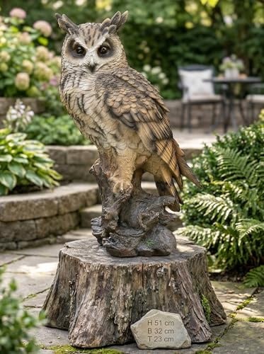 Arnusa Gartenfigur Eule lebensgroß 51 cm – sehr realistische Eulenfigur aus Polyresin – naturgetreue Dekofigur für Garten, Terrasse & Balkon – wetterfeste Tierfigur Gartendeko
