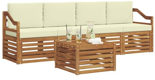 vidaXL Sofagarnituren 5 pcs Natur und Creme Massivholz Akazie, Moderne, langlebige Garten-Sofagarnitur, sectionale Möbel für Patio, Terrasse, entspannte Sitzgelegenheit