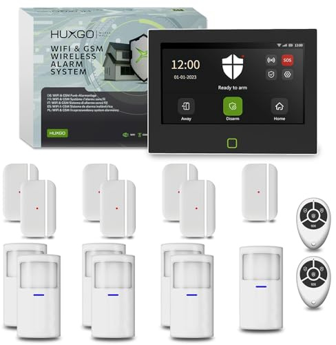 HUXGO® Kabellose alarmanlage Haus, Garage WLAN + GSM 4G | Sicherheitssystem Funk kit HXA700 mit 7X PIR-Sensoren, 7X Tür- & Fenstersensoren | DIY-Montage & integrierte Sirene – Wohnmobil Alarmanlage