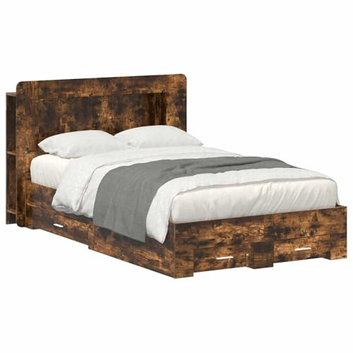 vidaXL Bettgestell mit Stauraum Geräucherte Eiche 120 x 190 cm, Moderner Bettgestell, praktischer Stauraum, schickes Schlafzimmer-Upgrade, Holz, platzsparende Lösung