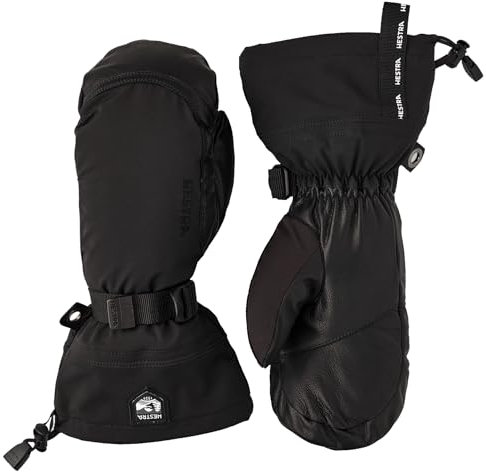 Hestra Army-Leder-Handschuhe, Winddicht, Lange Manschette, für Extremes Winterwetter, Skifahren, Skitouren, Snowboarden und Schneemobil, Schwarz/Schwarz, Größe 7