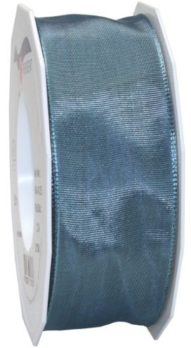 PRÄSENT LYON Band mit Drahtkante stahlblau, 25 m Dekoband zum Verzieren & Basteln, 40 mm Breite, leicht biegsames Schleifenband, für festliche Dekos zu besonderen Anlässen