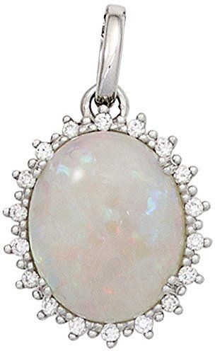 Anhänger mit Opal & 18 Diamanten Brillanten 585 Gold Weißgold oval Goldanhänger